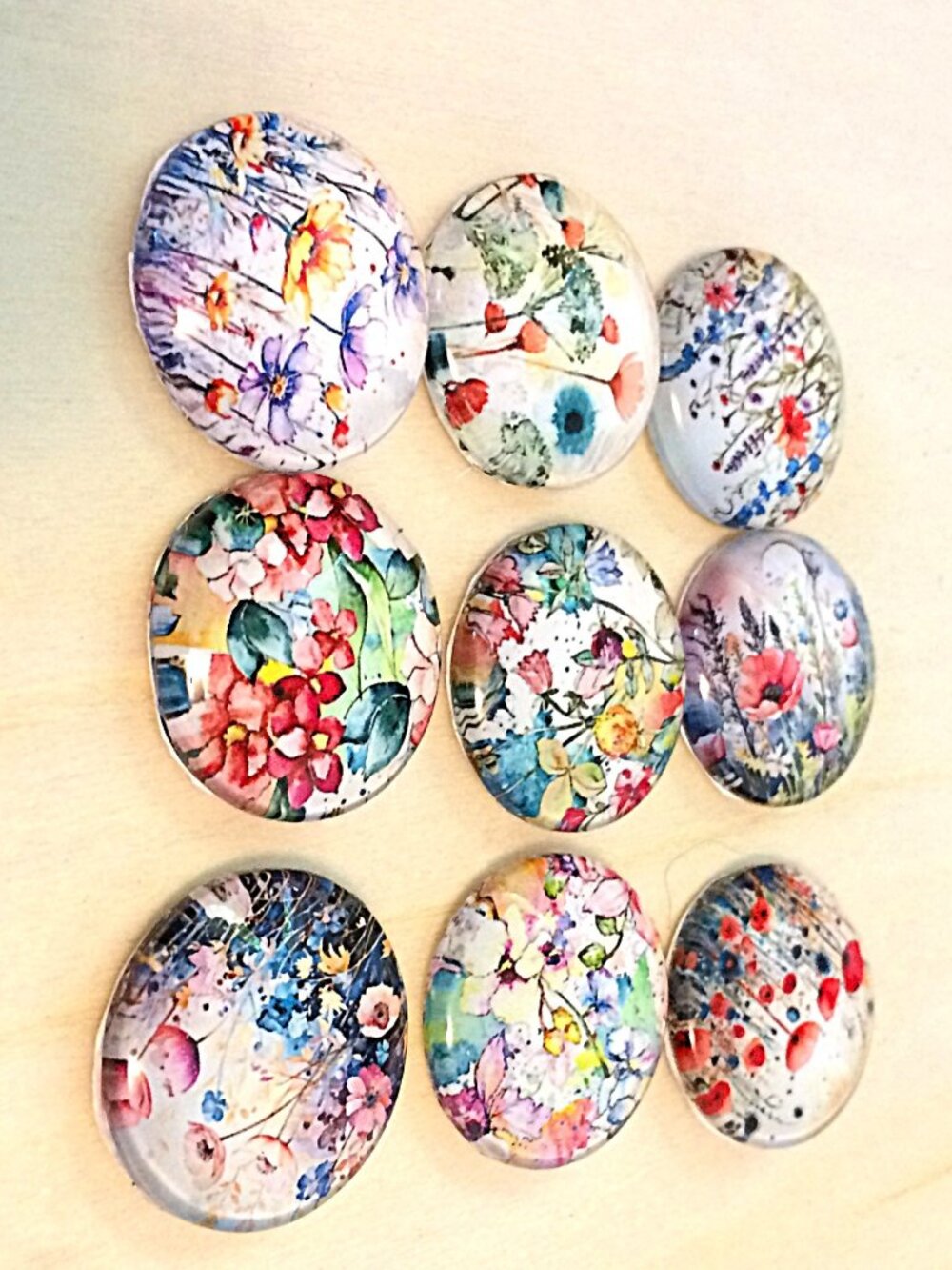 9pc Handmade Glass Floral Magnets Premium Neo Strength